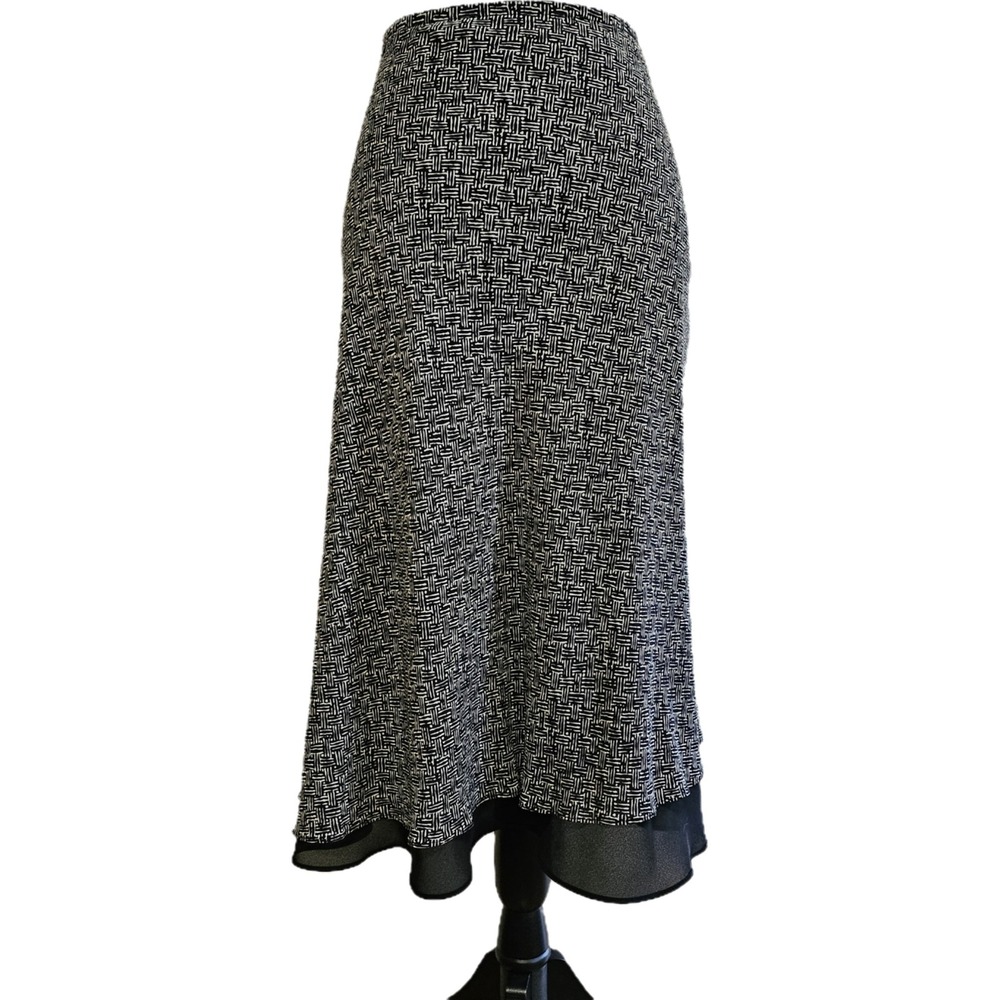 Vtg 90s Talbots Silk Black & Gray Geometric Midi Skirt Size 8 Whimsigoth Office